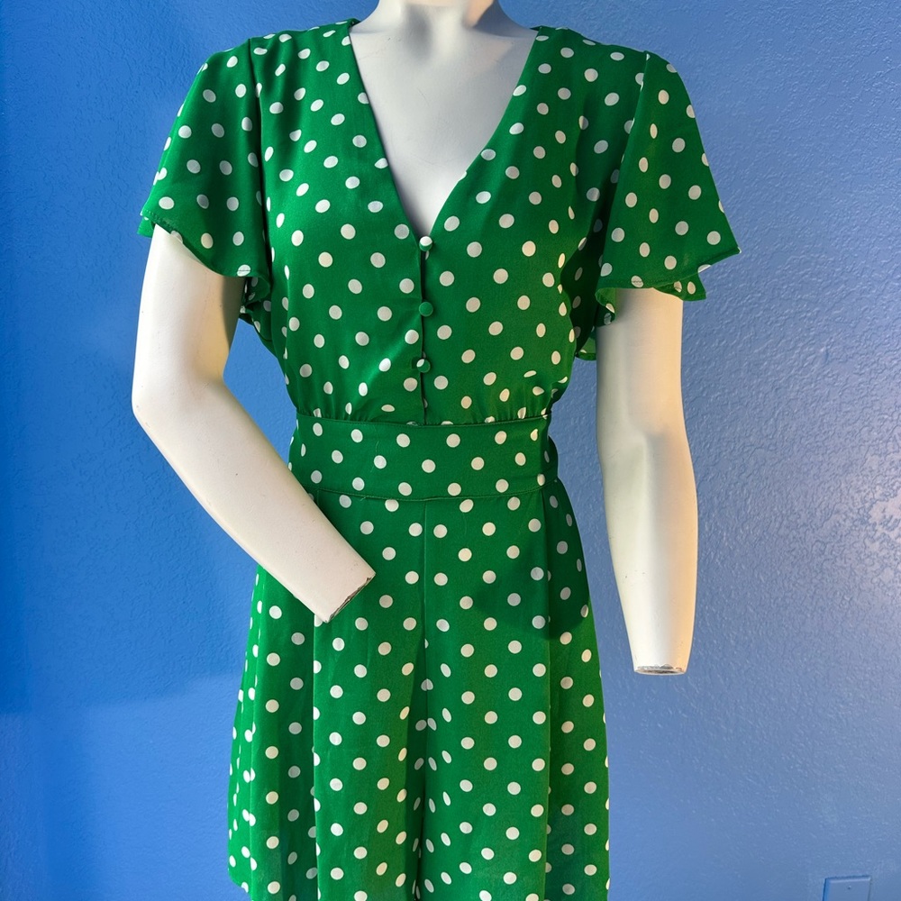 Zara green polka dot romper size medium